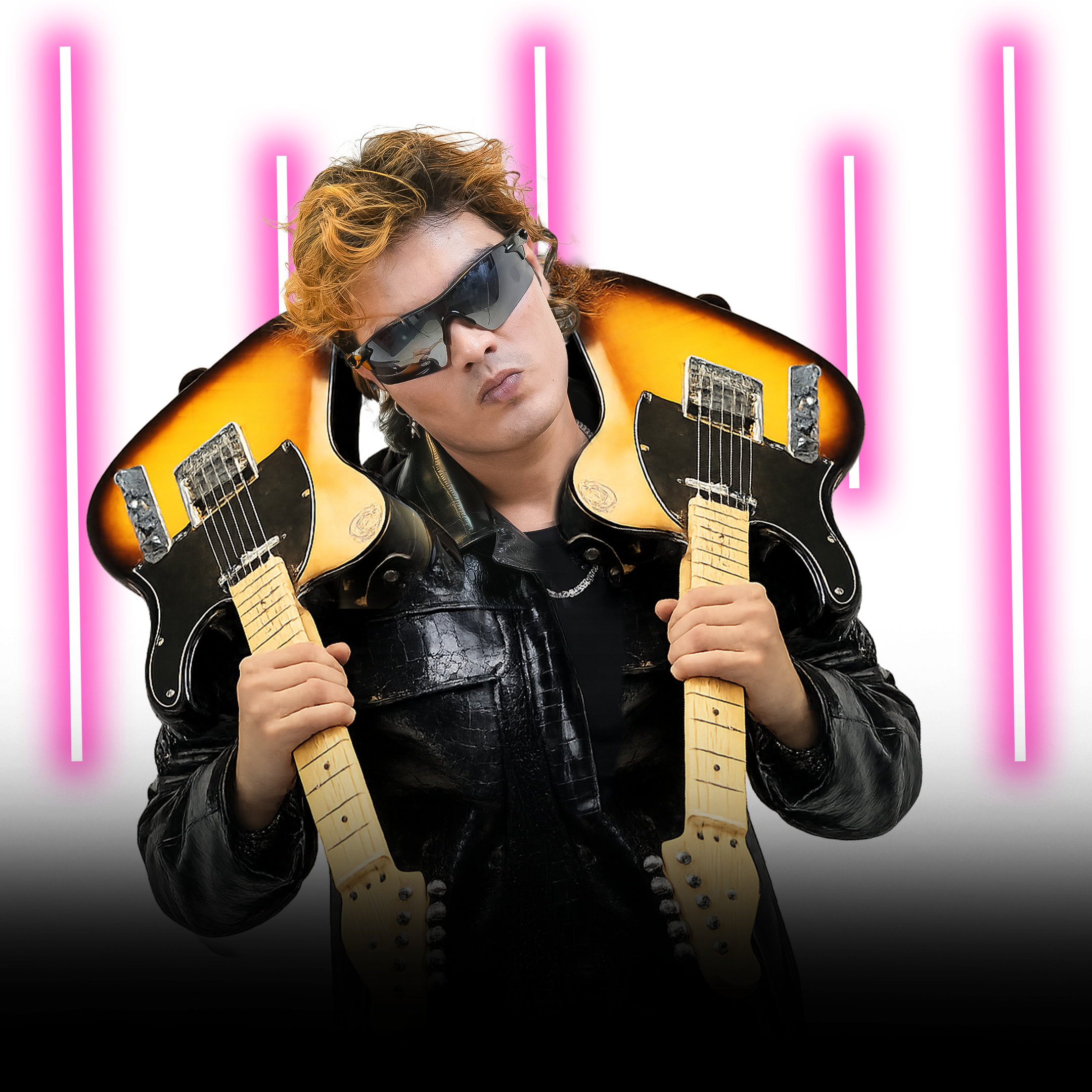 Artist holding guitars